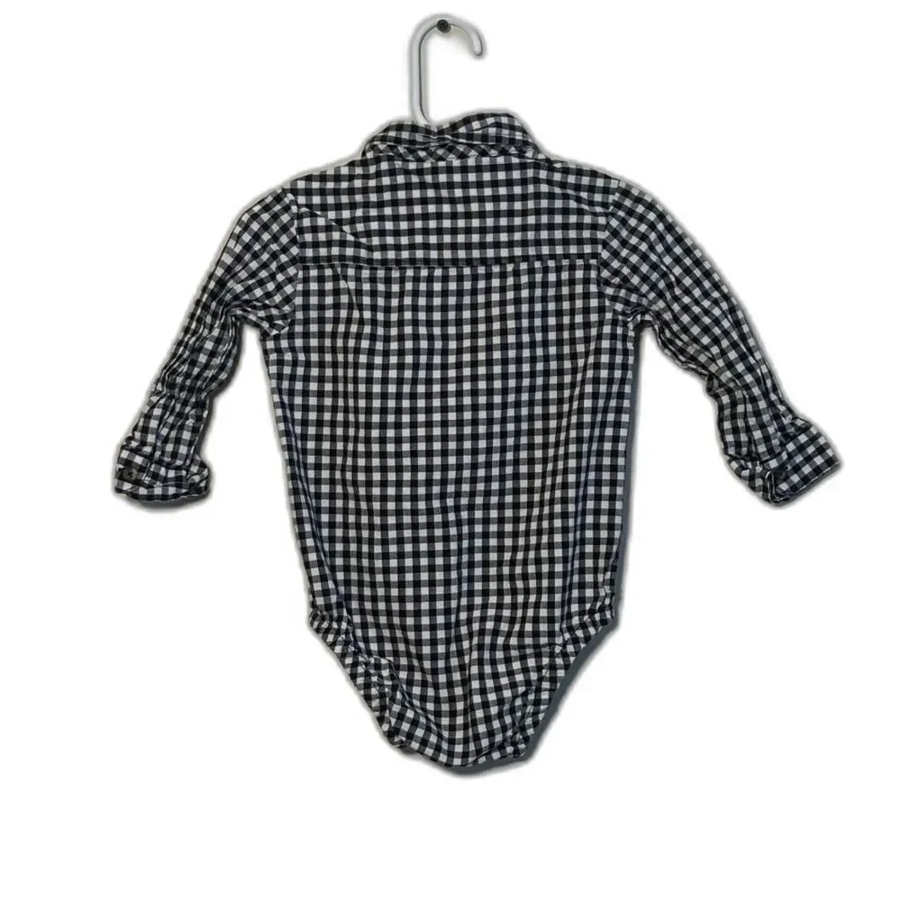 Carter's Gingham Button Up Bodysuit Black White Check 18M
